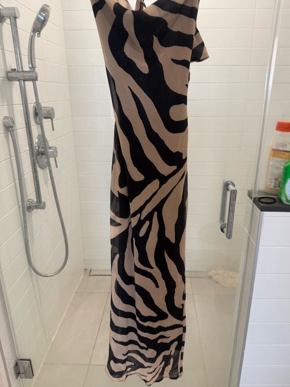 Beige and Black Zebra Print Maxi Dress - Slip Style